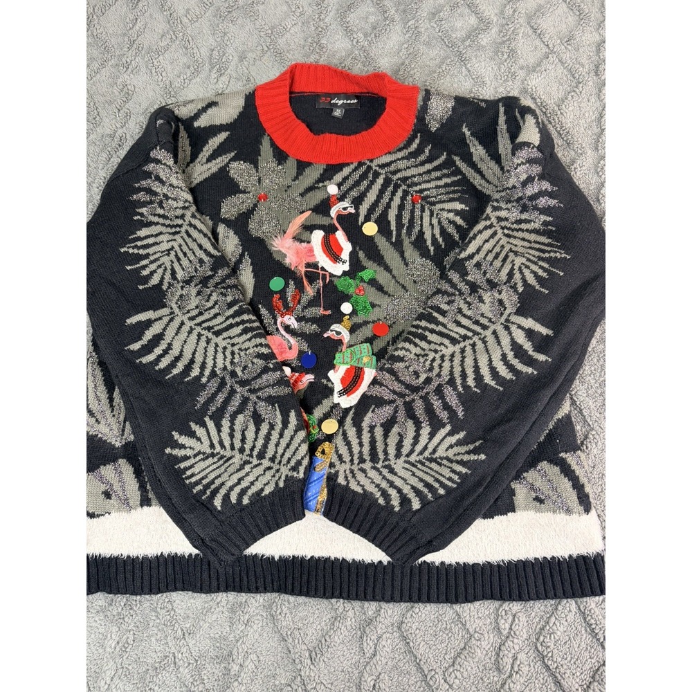 33 Degrees Flamingo Ugly Christmas Sweater Women's Size XL Festive Office - Picture 3 of 7